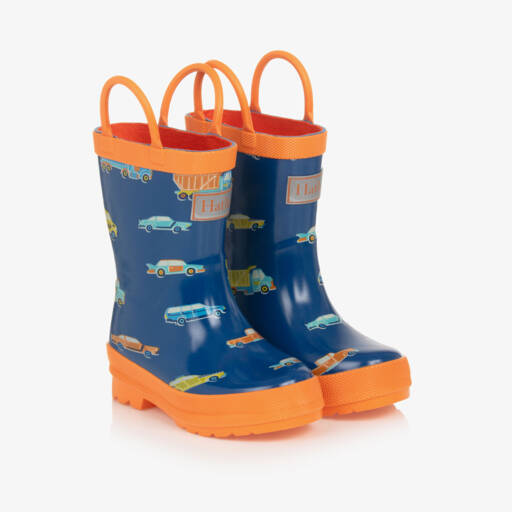 Hatley-Boys Navy & Orange Car Wellies | Childrensalon Outlet