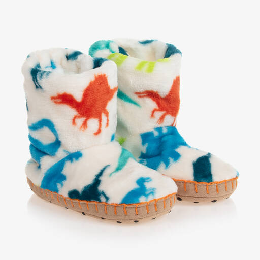 Hatley-Boys White Real Dinos Slippers | Childrensalon Outlet