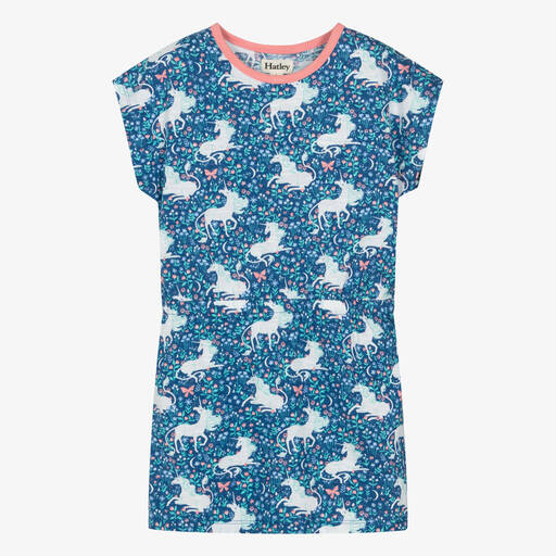 Hatley-Girls Blue Cotton Unicorn Dress | Childrensalon Outlet