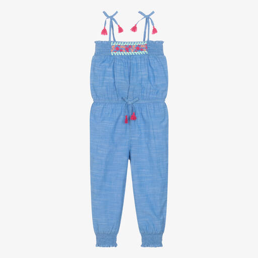 Hatley-Girls Blue Embroidered Cotton Jumpsuit | Childrensalon Outlet