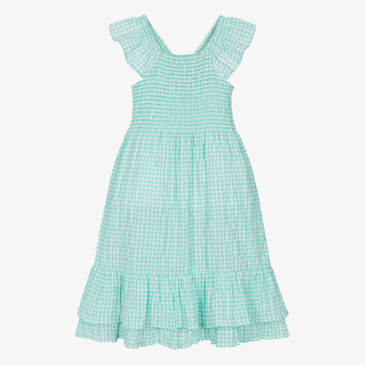 Hatley-Girls Green Gingham Seersucker Dress | Childrensalon Outlet