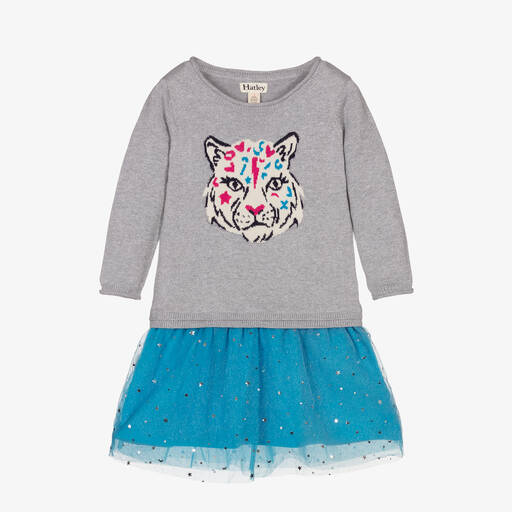 Hatley-Girls Grey & Blue Cheetah Dress | Childrensalon Outlet