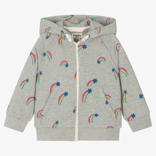 Hatley-Girls Grey Cotton Rainbow Zip-Up Hoodie | Childrensalon Outlet