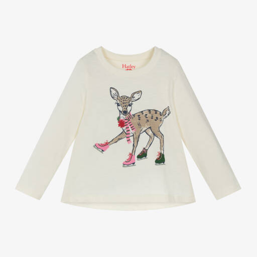 Hatley-Girls Ivory Deer Long Sleeve Top | Childrensalon Outlet