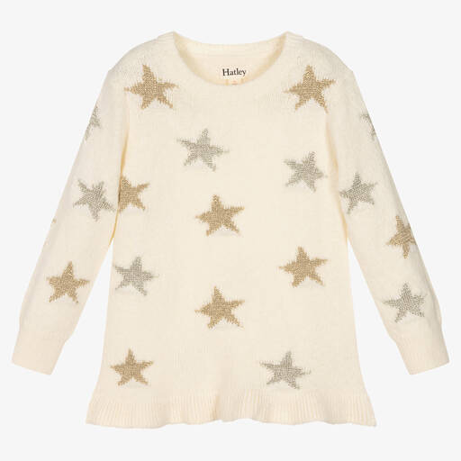 Hatley-Girls Ivory Knitted Star Sweater  | Childrensalon Outlet
