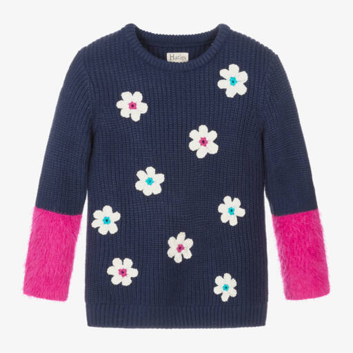 Hatley-Girls Navy Floral Knit Sweater | Childrensalon Outlet