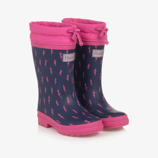Hatley-Girls Navy Lightning Print Wellies | Childrensalon Outlet