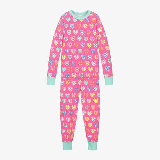 Hatley-بيجاما بطبعة قلوب قطن عضوي جيرسي لون زهري | Childrensalon Outlet