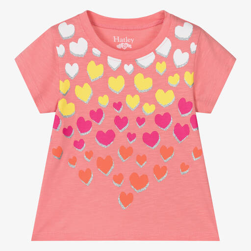 Hatley-Girls Pink Cotton Hearts T-Shirt | Childrensalon Outlet