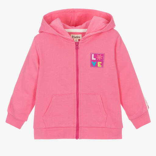 Hatley-Sweat à capuche rose zippé en coton | Childrensalon Outlet