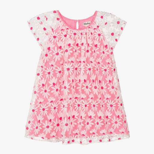 Hatley-Girls Pink Embroidered Daisy Tulle Dress | Childrensalon Outlet