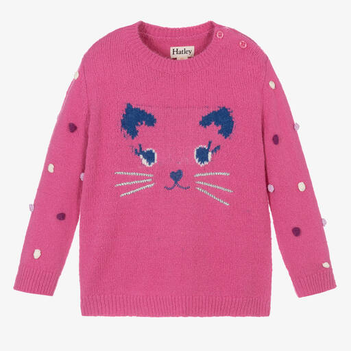 Hatley-Girls Pink Knitted Kitten Sweater | Childrensalon Outlet