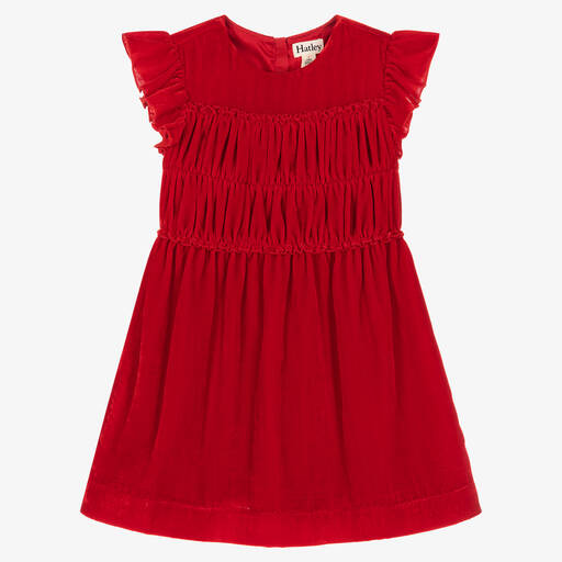 Hatley-Girls Red Gathered Velvet Dress | Childrensalon Outlet