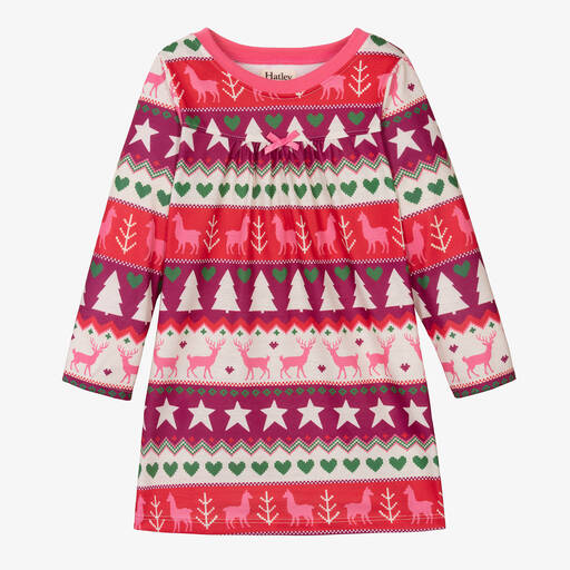 Hatley-Girls Red & Purple Fair Isle Nightdress | Childrensalon Outlet