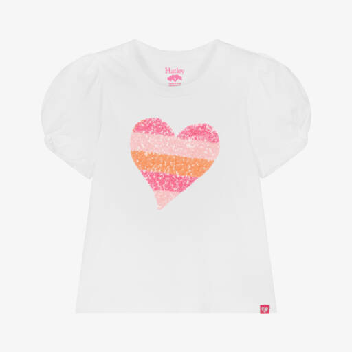 Hatley-تيشيرت أبيض ناعم للبنات مزين بقلوب | Childrensalon Outlet