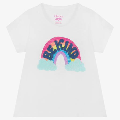 Hatley-Girls White Be Kind Rainbow T-Shirt | Childrensalon Outlet