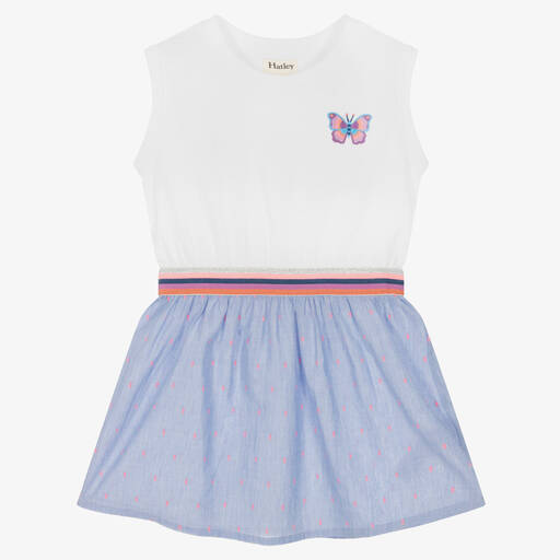 Hatley-Girls White & Blue Cotton Dress | Childrensalon Outlet