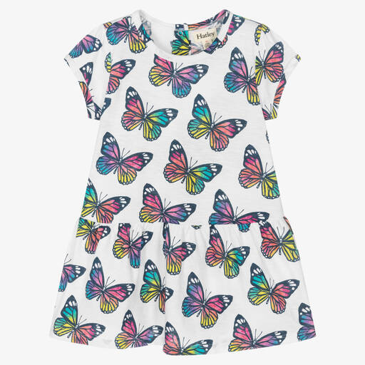Hatley-Girls White Butterfly Print Dress | Childrensalon Outlet