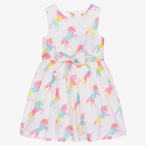 Hatley-Girls White Cotton Unicorn Dress | Childrensalon Outlet