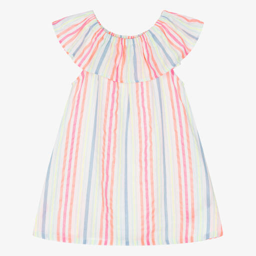 Hatley-Girls White & Neon Pink Cotton Dress | Childrensalon Outlet