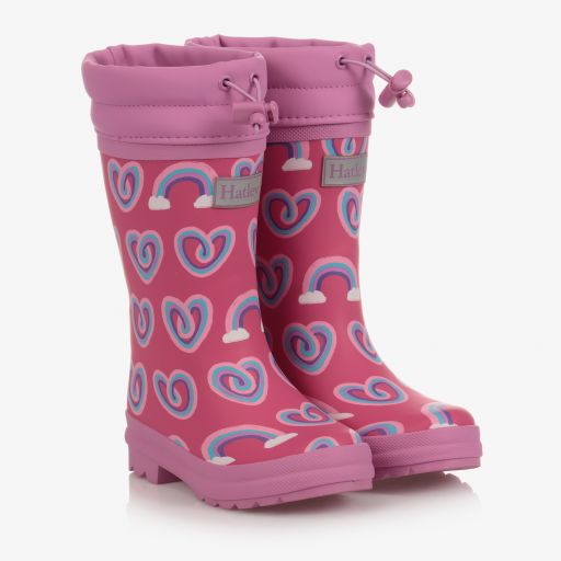 Hatley-Rosa Regenstiefel mit Regenbogen | Childrensalon Outlet