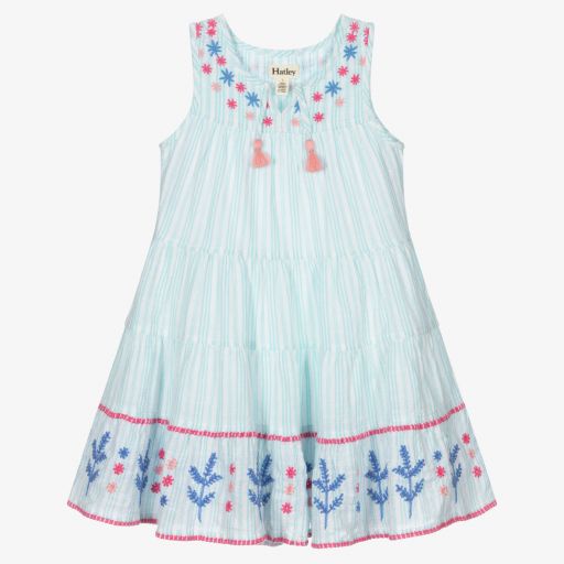 Hatley-Бело-голубое хлопковое платье | Childrensalon Outlet