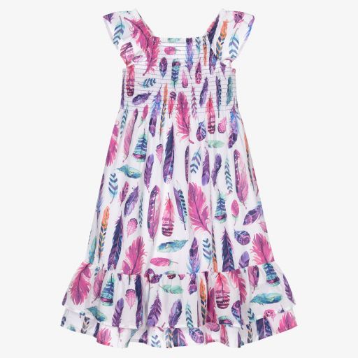 Hatley-White & Purple Cotton Dress | Childrensalon Outlet