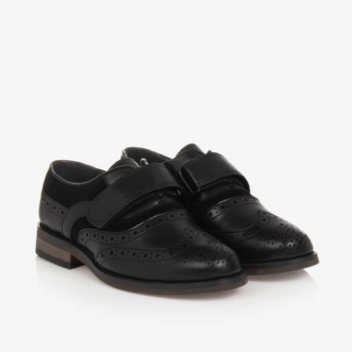 House of Cavani-Boys Sleek Black Velcro Brogues | Childrensalon Outlet