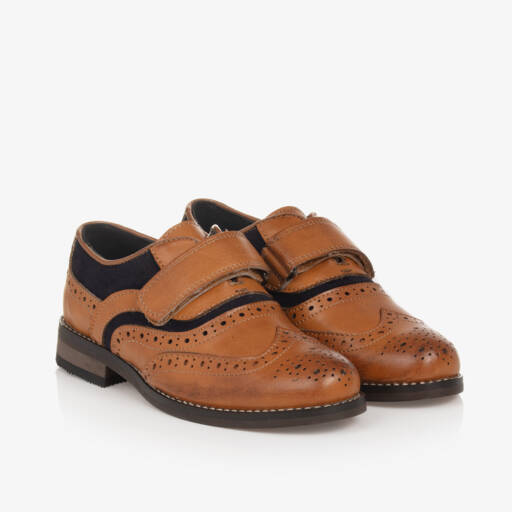 House of Cavani-Boys Tan Velcro Leather Brogues | Childrensalon Outlet