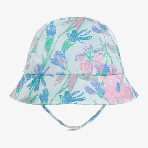 Hucklebones London-قبعة للشمس لون أزرق بطبعة ورود للمولودات | Childrensalon Outlet