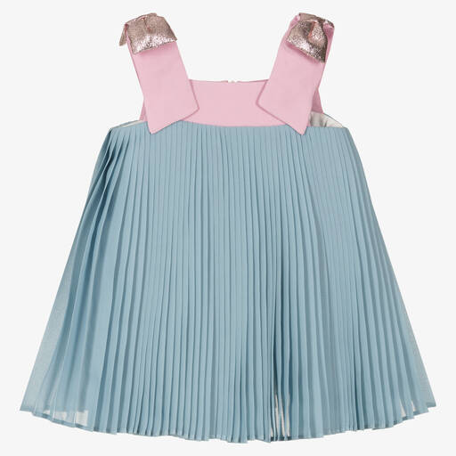 Hucklebones London-Baby Girls Blue Pleated Chiffon Dress | Childrensalon Outlet