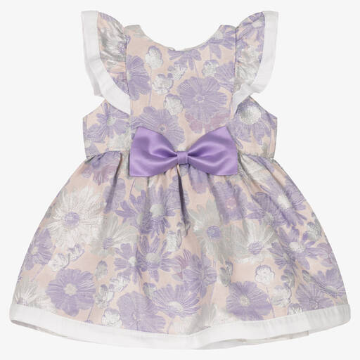 Hucklebones London-Baby Girls Lilac Floral Jacquard Dress | Childrensalon Outlet