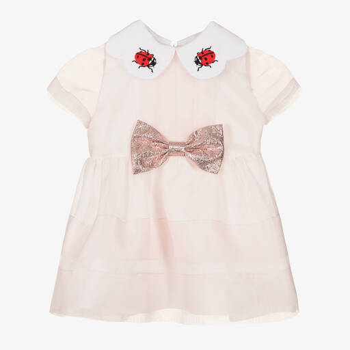 Hucklebones London-Baby Girls Pink Organza Ladybird Dress | Childrensalon Outlet
