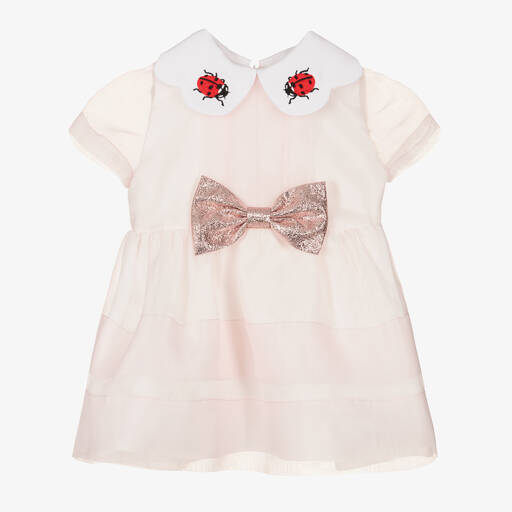 Hucklebones London-فستان أطفال بناتي أورغانزا لون زهري | Childrensalon Outlet