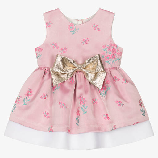 Hucklebones London-Baby Girls Pink Satin Jacquard Dress | Childrensalon Outlet