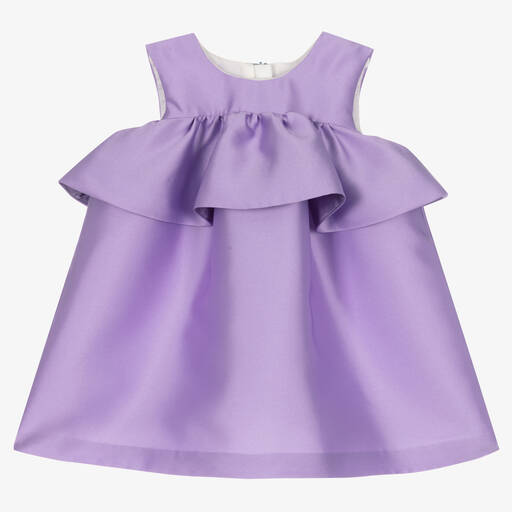 Hucklebones London-فستان ساتان تويل مزين بكشكش لون بنفسجي | Childrensalon Outlet