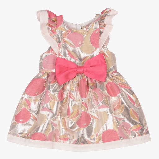 Hucklebones London-فستان أطفال بناتي ساتان جاكارد لون فضّي | Childrensalon Outlet