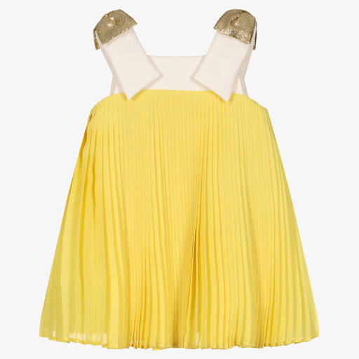 Hucklebones London-Baby Girls Yellow Pleated Chiffon Dress | Childrensalon Outlet