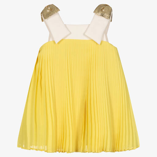 Hucklebones London-Robe jaune plissée en mousseline | Childrensalon Outlet