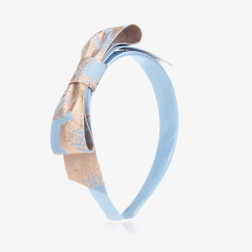 Hucklebones London-Blue Jacquard Bow Hairband | Childrensalon Outlet