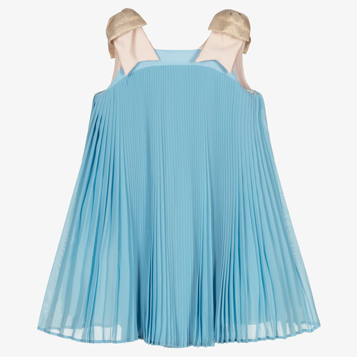Hucklebones London-Голубое плиссированное шифоновое платье | Childrensalon Outlet