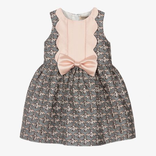 Hucklebones London-Синее жаккардовое платье с пчелами для девочек | Childrensalon Outlet