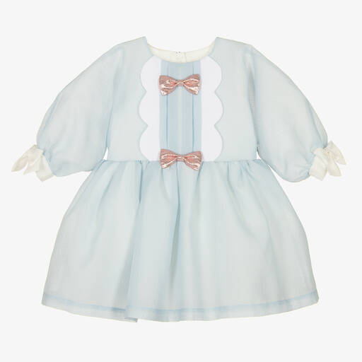 Hucklebones London-Girls Blue Crêpe Organza Dress | Childrensalon Outlet