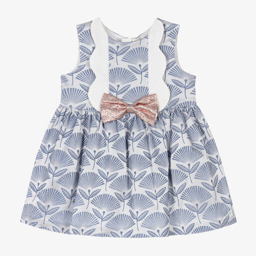 Hucklebones London-Girls Blue Floral Jacquard Dress | Childrensalon Outlet