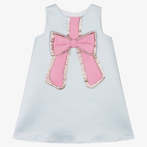 Hucklebones London-Girls Blue & Pink Bow Satin Dress | Childrensalon Outlet