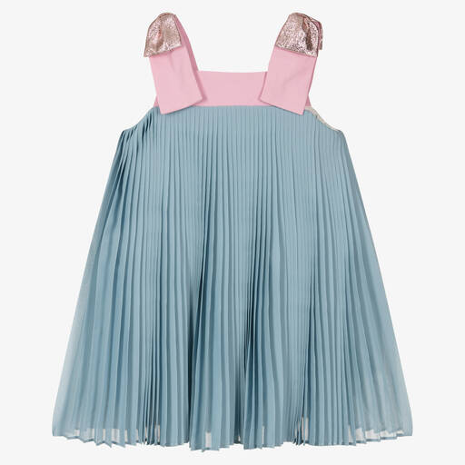 Hucklebones London-Girls Blue Pleated Chiffon Dress | Childrensalon Outlet