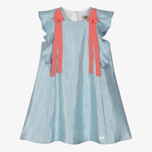 Hucklebones London-Girls Blue Viscose Satin Dress | Childrensalon Outlet