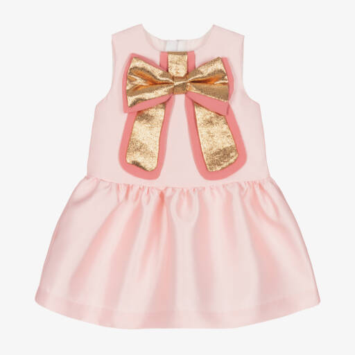 Hucklebones London-Girls Blush Satin Bow Dress | Childrensalon Outlet