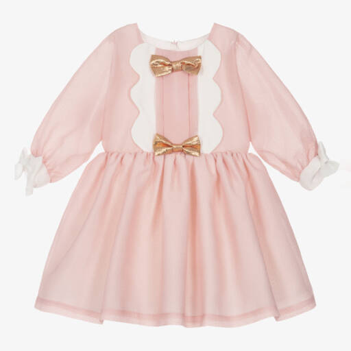 Hucklebones London-Girls Elegant Pink Bow Dress | Childrensalon Outlet