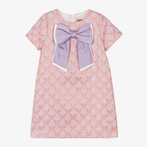 Hucklebones London-Girls Floral Satin Bow Dress | Childrensalon Outlet